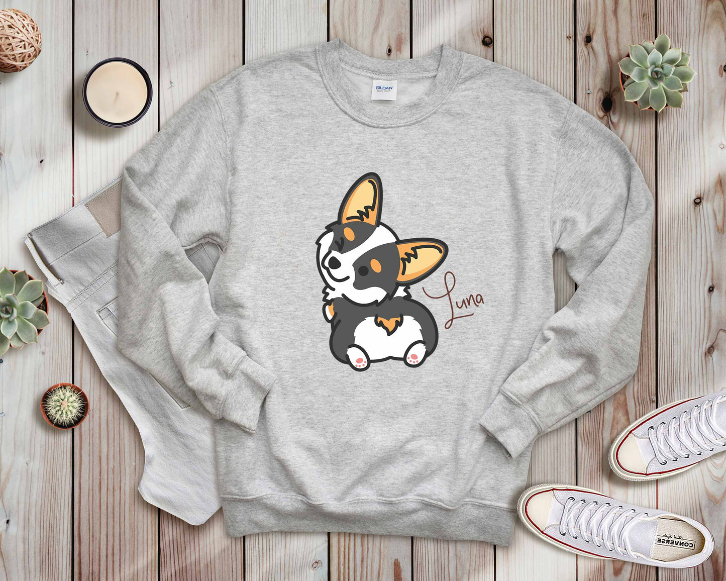 Tricolor Cheeky Corgi Personalized Sweater