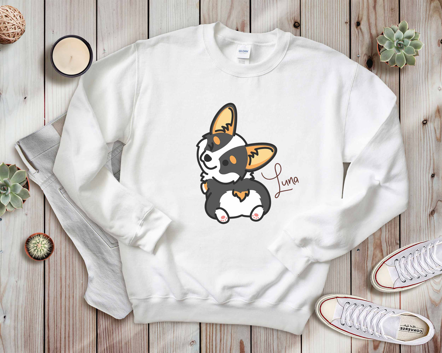 Tricolor Cheeky Corgi Personalized Sweater