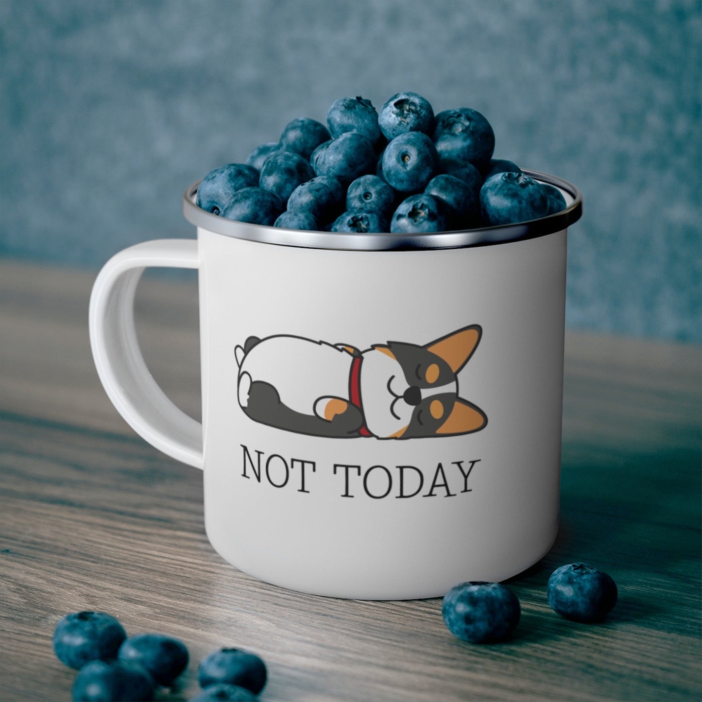 Tricolor Corgi Not Today Enamel Mug